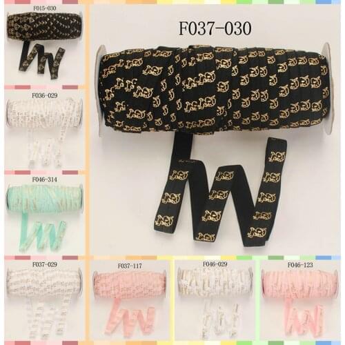 Gold foil foe Diamond ribbon 5 yards 5/8" 16MM ALOHA printed Fold Over Elastic ribbon