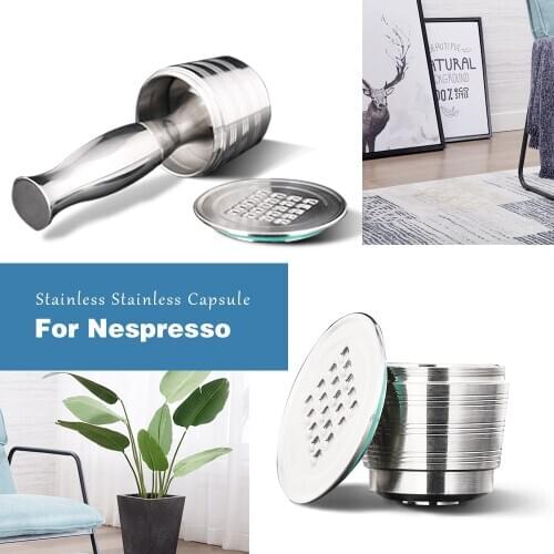 1 Capsule 1 Tamper Stainless Steel Nespresso Reusable Capsule With Press Coffee Stainless Tamper Refillable Coffee Capsules Pods