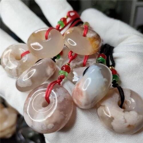 10pcs Natural Sakura Agates Peace Bucckle Chams Reiki Healing Cherry Blossom Quartz Gems Pendants Necklace Women Jewelry