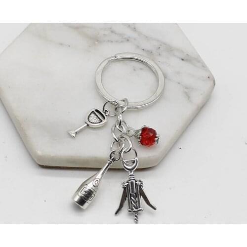 1 wine glass keychain toast jewelry gift for wine lovers wine corkscrew red beads charm keychain
