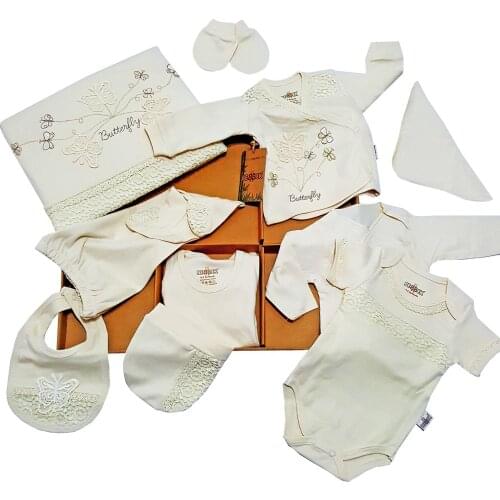 100% Cotton 10 Piece Organic Licensed Baby Girl Hospital Outlet Newborn Set With Zibin Butterfly