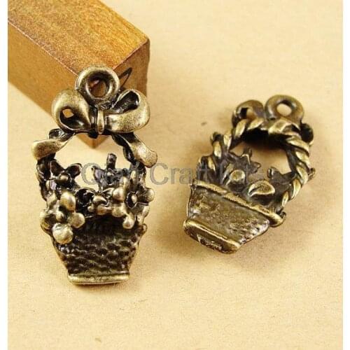 100pcs 3d beautifual flower basket antique silver or bronze zinc alloy bowknot pendant, charm, drops for diy 11X22mm lead free