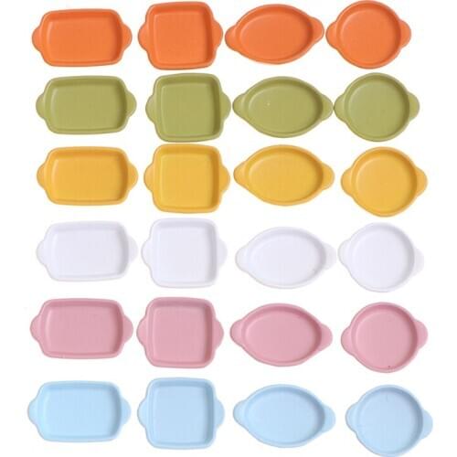 4Pcs/set 1:12 Dollhouse Miniature Plate Mini Tray Model Dessert Cake Dolls House Kitchenware Food