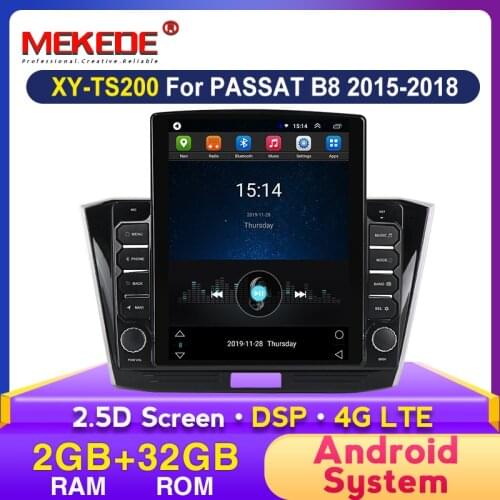 2+32G Tesla Style Screen Android Car Radio Multimedia Player for VW Passat B8 Magotan 2015-2018 HD 1024x768 GPS Navi Dsp No Dvd