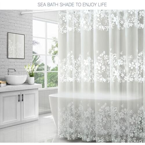 White Flower Bath Curtain Waterproof Peva Shower Curtains Fog Translucent Curtains Large Wide With Hooks Bathroom Screen Decor