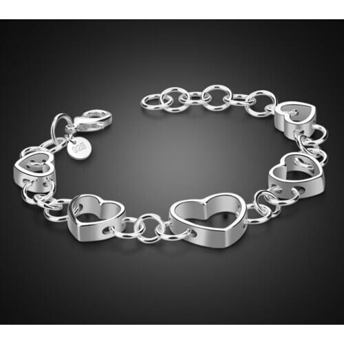 Bohemia100% 925 Sterling Silver Heart Bracelet Accessories Fashion Women 19cm bracelet Charming Fine Jewelry gifts