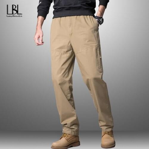 Men Casual Pants Plus Size Man Cotton Solid Color Multi Pocket Drawstring Ankle Tie Cargo Pants Trousers Summer Breathable Pants