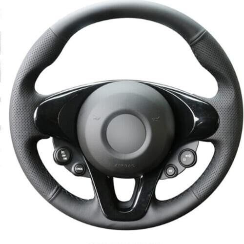 DIY Sewing-on PU Leather Steering Wheel Cover Exact Fit For Smart Fortwo Forfour 2015-2017