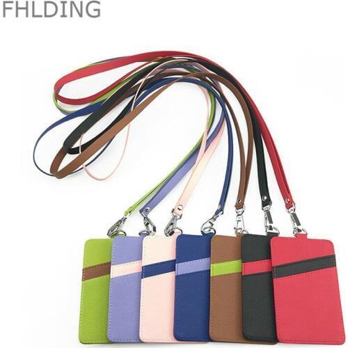 FashionWomen Men Pu Leather ID Credit Bank Card Holder Students Bus Card Case Lanyard Male Visit Door Identity Badge Cards Cover