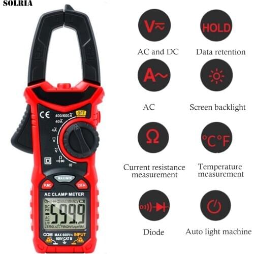 HT206 AC/DC Mini Digital Clamp Meter, Clamp Multimeter Used to Measure Voltage, AC, Current Resistance Automatic Range Voltmeter