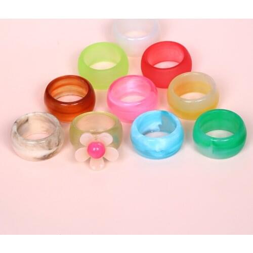 Color Round Acrylic Resin Transparent Acetate Retro Beaded Simple Summer Female Tail Ring Gift Jewelry