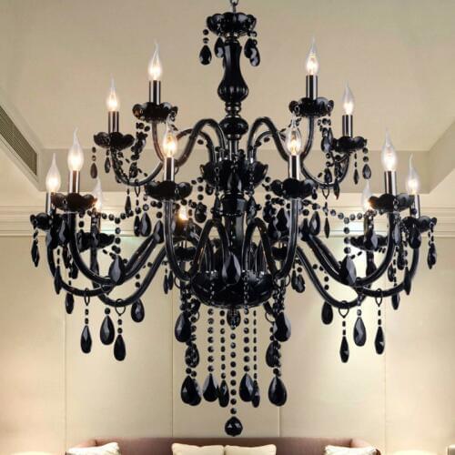 Double candle crystal chandelier hotel lobby living room modern crystal lamp restaurant bedroom black led crystal chandeliers