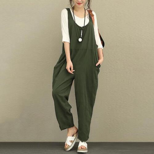 EaseHut Cotton Linen Rompers Women Jumpsuits Summer Spring Vintage Sleeveless Backless Overall Strapless 5XL Plus Size Playsuit
