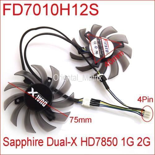 2pcs/lot FD7010H12S DC 12V 0.35A 75mm 40x40x40mm For Sapphire Dual-X HD7850 1G 2G Graphics Card Fan 4Pin