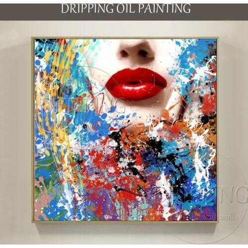 Artist Hand-painted Colorful Graffiti Face Oil Painting on Canvas Pop Art Vivid Colors Abstract Portrait Graffiti Oil Painting