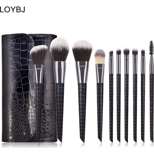 LOYBJ 10Pcs/set Makeup Brush Tools Crocodile Texture Handle Brushes Powder Foundation Blush Contour Eyeshadow Eyebrow Lash Brush
