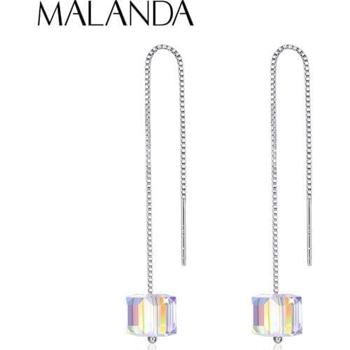 Crystals From Swarovski Square Beads Drop Earrings For Women Chain Piercing Dangle Earring Fashion Wedding Jewelry Gift