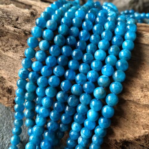 4-10.5mm Natural Blue Apatite Spacer Stone Beads Round Loose DIY Beads For Jewelry Making Beads Accessories 15'' Women Gift