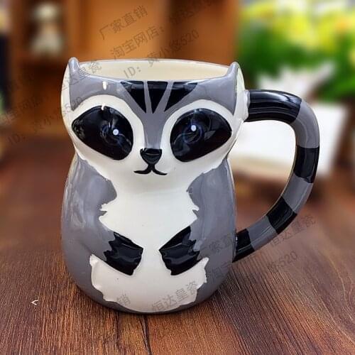 500ML Cute 3D Animal Fox Cat Coffee Cup Large Capacity Hand Painted Cartoon Raccoon Ceramics Breakfast Milk Mug Free Shipping