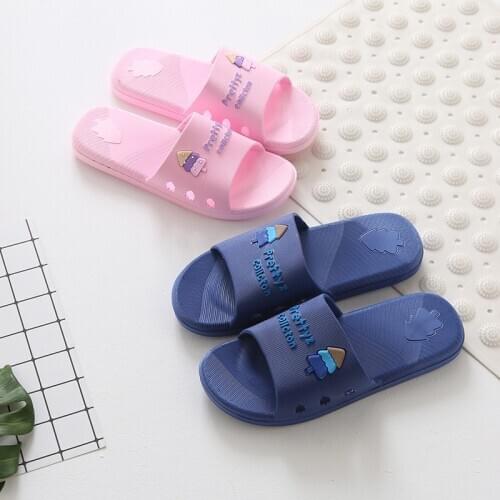 Summer Couple Home Slippers Cartoon PVC Candy Color Indoor Outdoor Flat Shoes Men Women Beach Sandals Unisex Bathroom Flip Flops