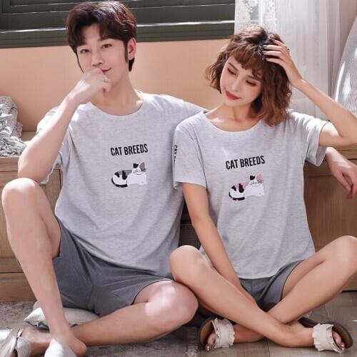 Summer Cotton Animal Cat Pajama Sets Womens Sleep&Lounge Pijama hombre Pyjamas Men Pajama Sleepwear Couple Nightwear Homewear