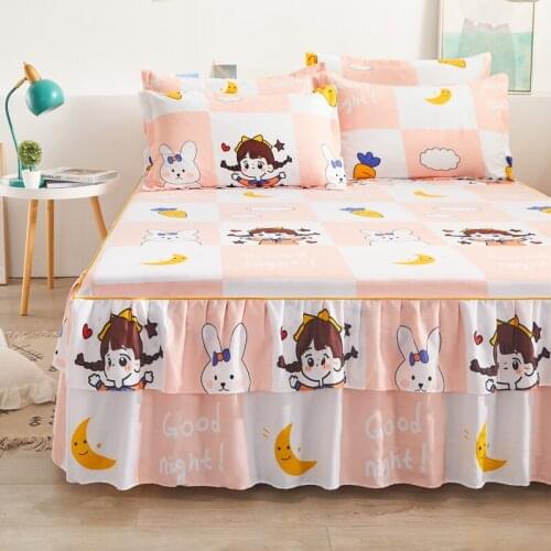 Fashion Soft Bed Skirt+Pillowcase Cartoon Cute Series Printed Bed Sheet Comfortable Bedspread Mattress Cover King Queen Twin #sw