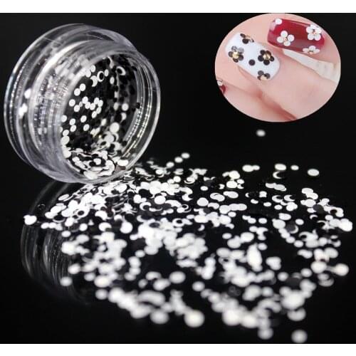 1Box DIY Black and White Flower Circle Sequins Colorful Acrylic Powder Crystal Polymer Nail Art Design Builder False Tips Nails
