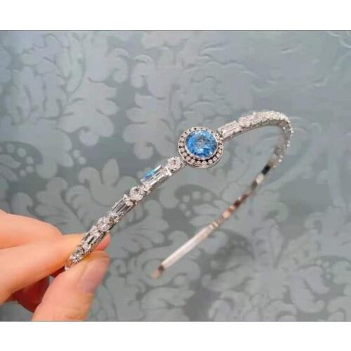 Bright Blue Zircon Hair Hoop Headband Hair Bands for Women Headwear Rhinestone Beads Hair Accessories Wedding Bridal Girl Gift
