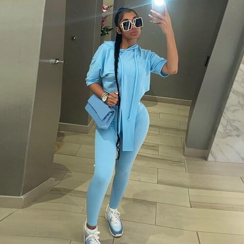 Solid Casual Tracksuit Women Sports 2 Pieces Set Sweatshirts Pullover Hoodies Suit Sweatpants Long Outfits Short-sleeved tassel