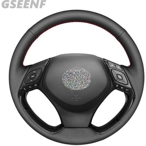 Steering Wheel Cover Hand-stitched Black Leather Car Steering Wheel Covers For Toyota C-HR CHR 2016-2019 Izoa 2018 2019