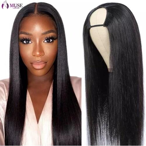 MUSE LOVE Brazilian Bone Straight U Part Wig Human Hair Wigs Cheap U Part Human Hair Wigs For Women Straight HUman Hair Wig
