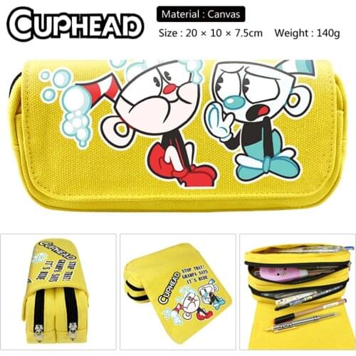 Game Cuphead Pencil Bag Travel Makeup Bag Cosmetic Bag Cartoon Zipper Boys Girls Canvas Student Penbag Stationery