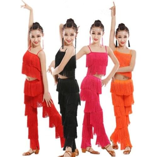 Latin dance dresses for sale ballroom plus size fringe tassel dress pants tango Jazz salsa samba costume kids children girls