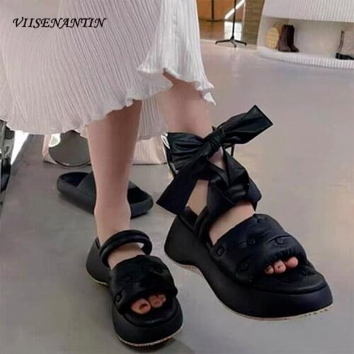 Summer New Style Sponge Cake Thick-soled One-line Sandals and Slippers Fairy Wind Wear All-match Vacation Beach Roman Shoes