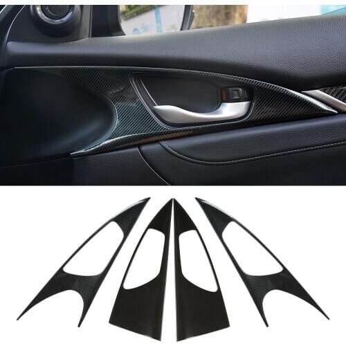Senzeal 4PCS Stainless Steel Carbon Fiber Interior Door Handle Bowl Trim Decorative For 2016 2017 2018 2019 10th Gen Honda Civic
