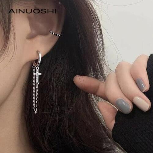 AINUOSHI Fashion Long Tassel Cross Drop Earrings S925 Sterling Silver boucle d'oreille Dangle Earrings for Women Trend Jewelry