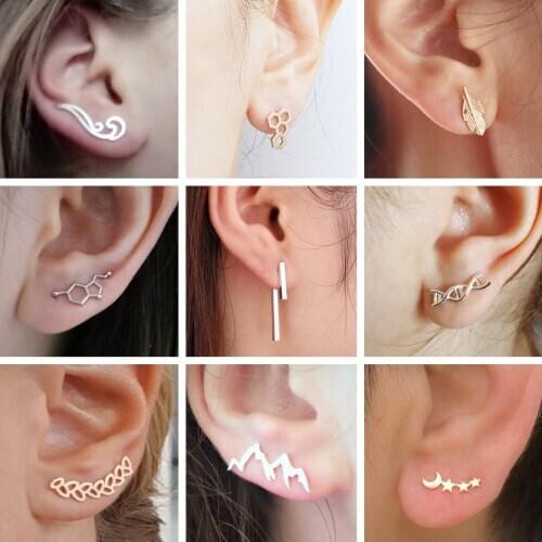 Mix Style Minimalist Earring Geometric Stud Earrings Womens Jewellery Wave Mountain Star Leaves Earring Pendientes
