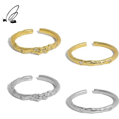 SSTEEL 925 Sterling Silver Korean Irregular Inlaid Zircon Gold Ring Designer Open Rings For Women 2021 Trend Fine Jewellery