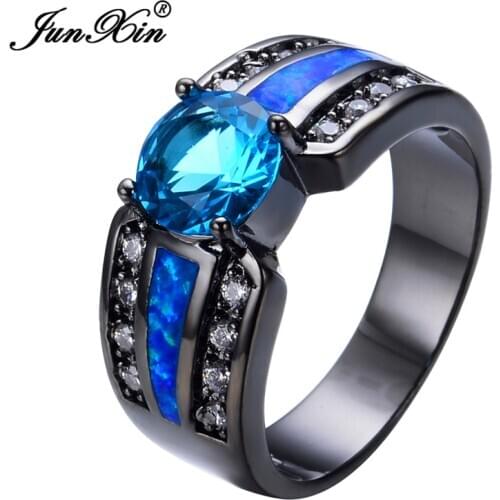 Light Blue Female Opal Ring 2017 Black Gold Filled Jewelry Natural Stone Wedding Rings For Men And Women Bijoux Anel RB0302