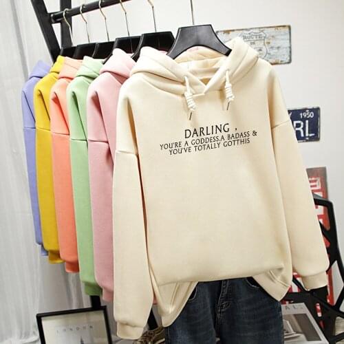 DARLING Letter Print Loose Hoodie Oversized Women Sweatshirt Korean Style Streetwear Warm Harajuku Hoody Girl Punk Hoodie Japan