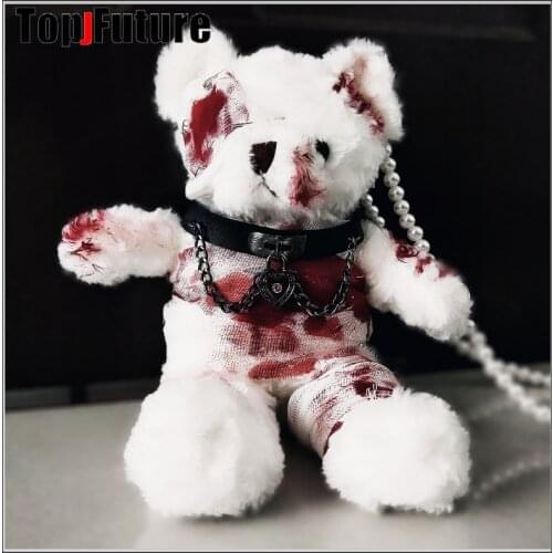 Dark Gothic Lolita Bear Doll Bag Cool Blood Gauze Yandere Gloomy Embroidery Shoulder Bags Soft Girl Goth Cosplay Crossbody Bag