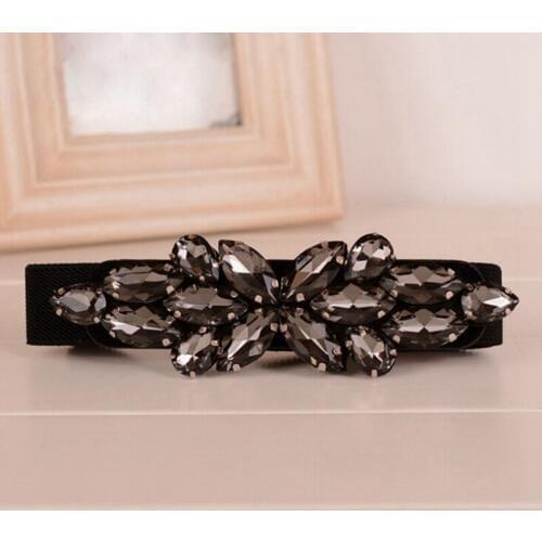 Trend Women Skinny Belt Black Crystal Elastic Waistband Cinch High Waist Belt Strap Corset