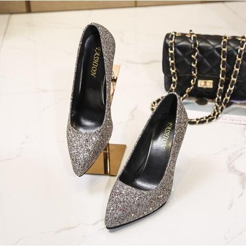 New Women shoes Pumps Sexy High Heels Gold kitten heels Sliver Thin Heels Wedding Shoes Ladies Shoes Bling Women Shoes stiletto