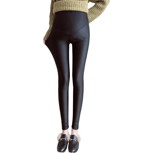 Maternity spring autumn slim fit skinny leggings for pregnant women pure black bright shine leggings step foot pants