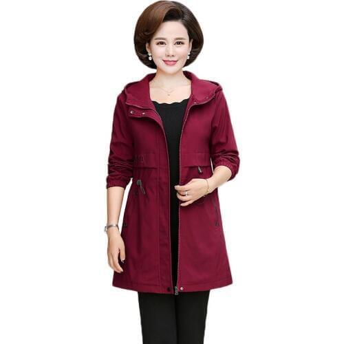 Spring Fall Mothers Jacket 2021 Middle-aged Women Casual Hooded Coat Fashion Mid-length Large Size Female Windbreaker 5XL W2099