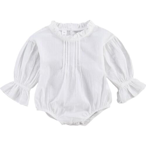 Spring New Born Baby Girl Solid Color Lace Bodysuits Ruffles Long Sleeve Bodysuits Toddler Girl Clothes