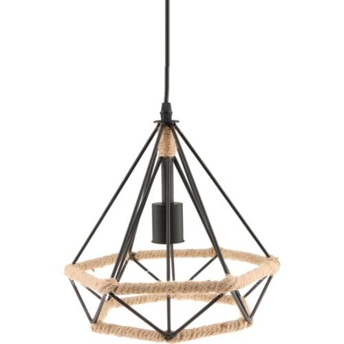 Vintage Manila Rope Diamond Shaped Pendant Lightshade Frame Ceiling Loft Hanging Pendant Light Shade with E27 Screw Base