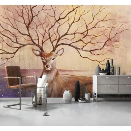 Xuesu Modern hand-painted elk Nordic style bedroom TV background wall custom wallpaper mural 8D waterproof wall covering