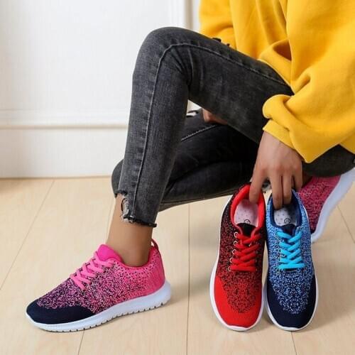 Ladies Sneakers Women Soft Soles With Gradual Change Color Lace-up New Comfortable Breathable Sports Fashion Mesh Non-slip Shoes