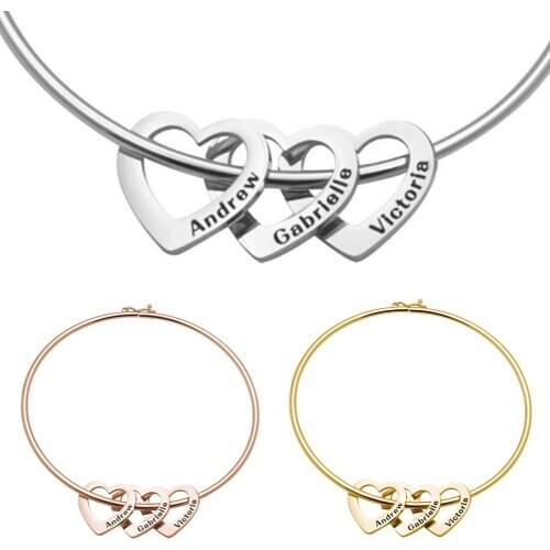 Women Love Heart Name Engraved Stainless Steel Bracelet Bangle Jewelry Gift For Friends Gift